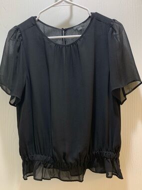 Ann Taylor Black Short Flutter Sleeve Blouse
